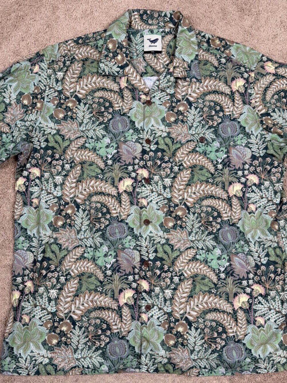 Yiume Shirt Mens XXL Green Hawaiian Tropical 100% Cotton Cruise Resort Vacation